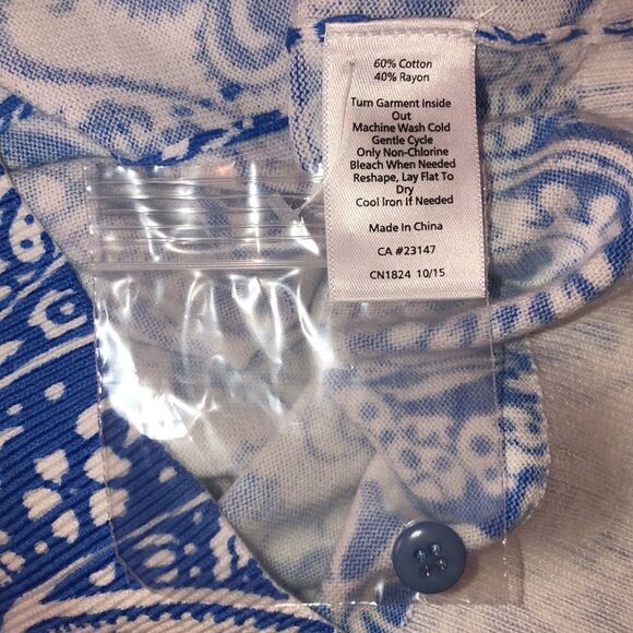 Talbots SP Knit White Blue Paisley Short Sleeve Knit Pullover Sweater Top - Picture 13 of 13